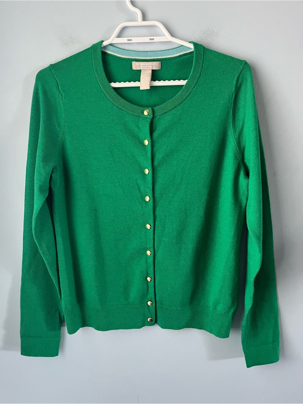 Banana Republic Emerald Green Merino Wool Button-Up Stretch Cardigan Size M